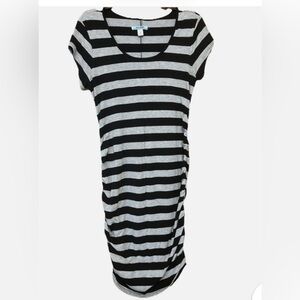 Old Navy Maternity Dress Short Sleeve Ruched Striped Color Black/Grey, Medium